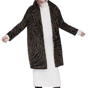 NEW 500 Maison Cinqcent Wool Blend Animal Print Oversized Coat, Size S